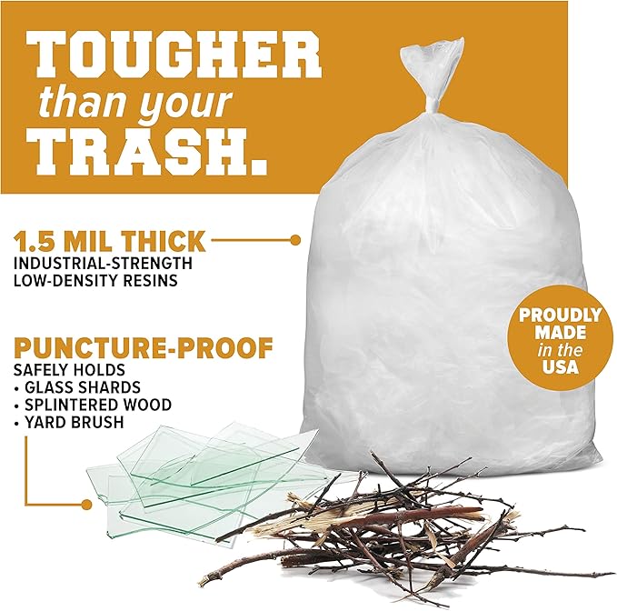 Plasticplace 65 gallon Trash Bags │ 1.5 Mil │ Clear Heavy Duty Garbage Can Liners │ 50” x 48” (50Count)