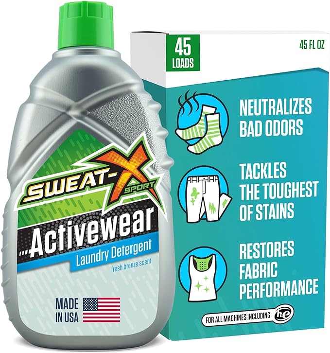 SWEAT X Original Activewear Laundry Detergent Liquid - Natural Washing Detergent for Activewear &amp Gym Clothes - Non Toxic Laundry Detergent for Sensitive Skin - Concentrated 45 Loads (1 Bottle)