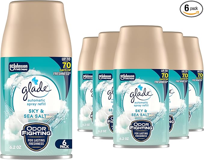 Glade Automatic Spray Refill Sky &amp Sea Salt Scented Air Freshener for Home and Bathroom 6.2 Oz 6 Count