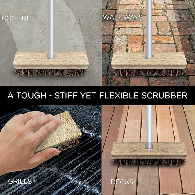 LOLA Deck Scrub Brush 9 x 3.5 Head w/Palmyra Bristles for Outdoor Cleaning Removes Dirt &amp Grime from Patios Decks Grout 1 Count