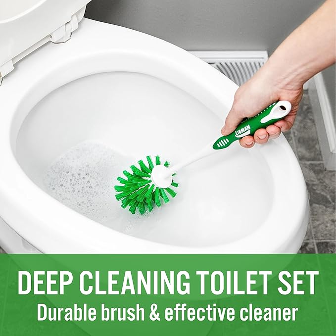 Tribello LIBMAN Toilet Brush and Holder Set with Toilet Bowl Cleaner - Bathroom Cleaner Set - Bathroom Cleaning Supplies - Includes: Bowl Brush Fast Drying Caddy 32 fl. oz. Stain Remover Soap