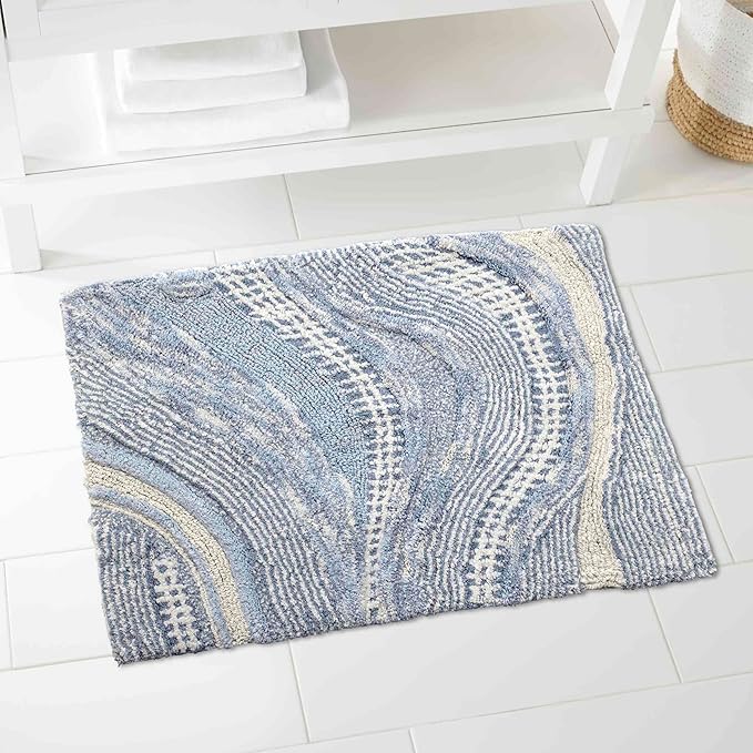 Avanti Linens - Bath Rug Cotton Bath Mat Durable Home Essentials (Waves Blue 20 x 30)