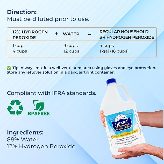 Lucasol Food Grade Hydrogen Peroxide 12% Percent &amp Funnel Combo - 1 Gallon (128 Fl Oz)
