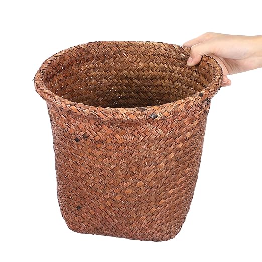 CHILDWEET 1pc Straw Woven Wastebasket for Home Office Vintage Decorative Storage Basket Multi-Functional Trash Can for Bedroom Bathroom and Living Room