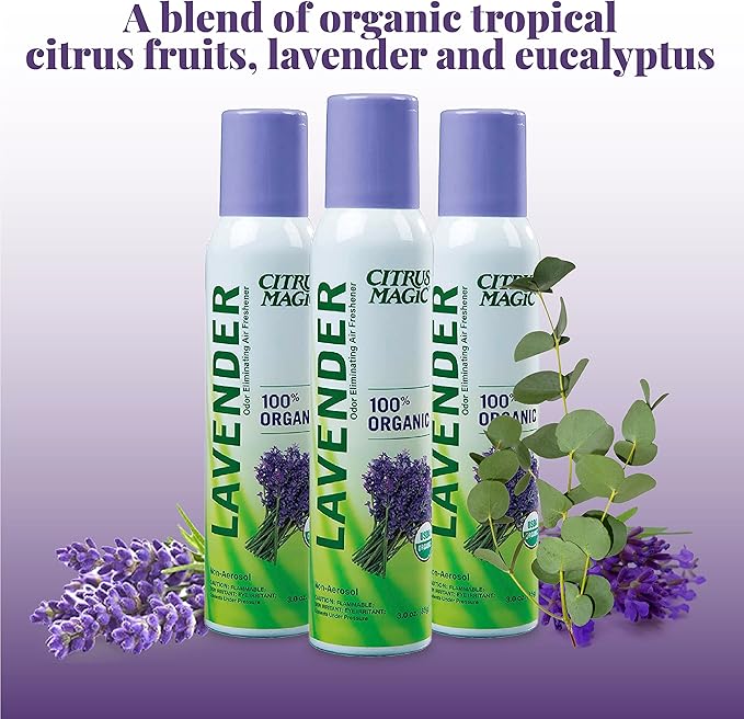 Citrus Magic Organic Natural Odor Eliminating Air Freshener Spray Lavender Eucalyptus 3-Ounce Pack of 3