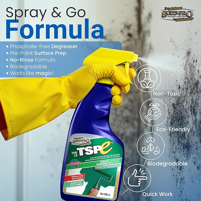 TSPE Cleaner Spray – 500ml Eco-Friendly No-Rinse Degreaser for Walls Wood Cabinets &amp Paint Prep – Phosphate-Free TSP Alternative – Biodegradable Septic Safe Non-Toxic Cleaning Solution