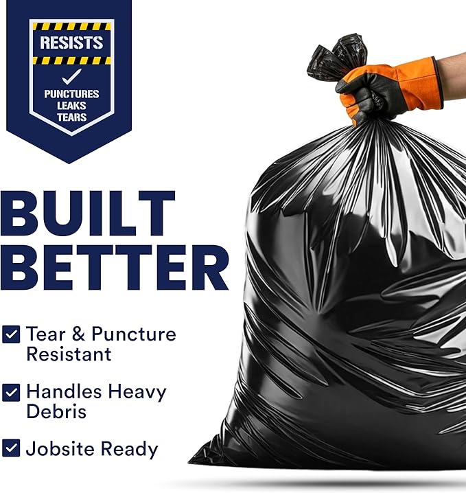 Plasticplace Contractor Trash Bags 42 Gallon 3.0 Mil Rolls Black Heavy Duty Garbage Bag 33.6” x 47.6” (32 Count)