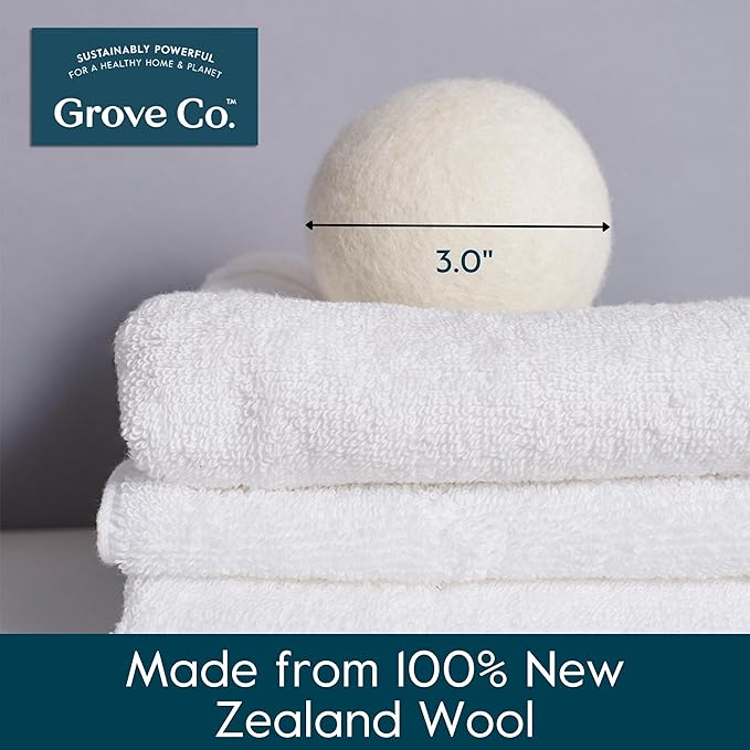 Grove Co. Laundry Detergent Sheets and Laundry Balls Bundle Dissolving Washer Sheets (2 Pack - 64 Loads) Lavender Blossom &amp Thyme 100% Wool Dryer Balls (2 Pack - 6 Balls) Unscented