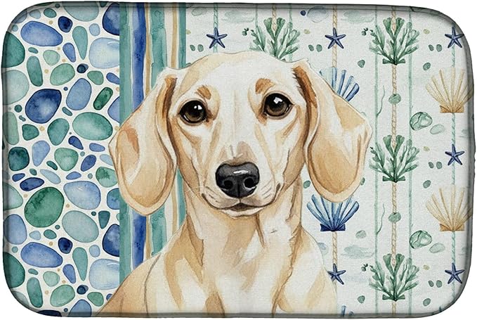Caroline's Treasures Cream Dachshund Coastal Sea Glass Dish Drying Mat Absorbent Dish Drying Mat Pad for Kitchen Counter Dish Drainer Mat for Countertop 14 x 21 Multicolor