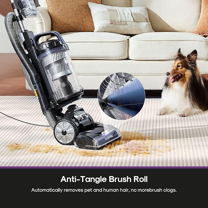 Eureka Upright Vacuum Cleaner for Carpet and Hard FloorPowerful Vacuum with Dual Cyclone SuctionSwivel SteeringAnti-TangleLarge Dust CupNEU612BL Blue