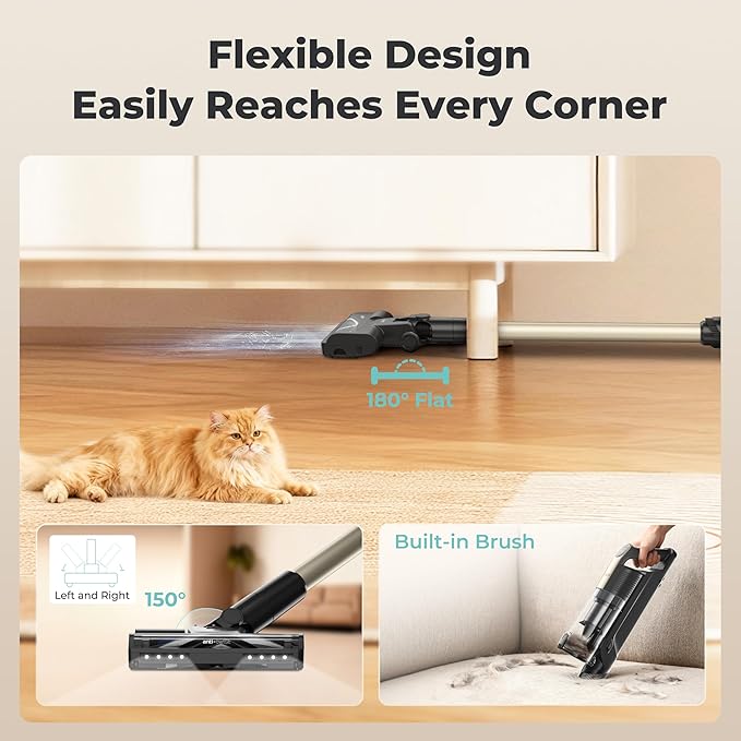 Candy Cordless Vacuum Cleaner65Mins Stick Vacuum Cleaners for Home400W/190AW Powerful SuctionAnti-TangleLED DisplaySelf-StandingOne-Click CleanHandheldHardwood Floor/Carpet/Pet HairCVS30