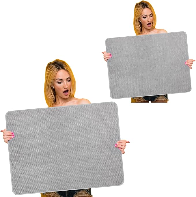 Hushee 2 Pack Extra Large Dish Drying Mat Microfiber Absorbent Dish Drying Pad Large Size Dishes Drainer Mats for Countertop Sink Refrigerator or Dryer (30 x 24 InchGray)