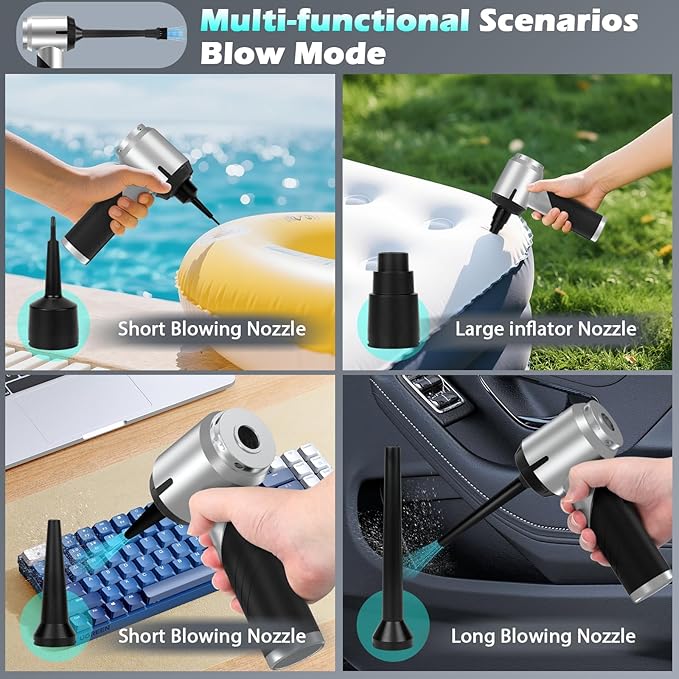 Car Vacuum Portable Cordless Foldable Mini Vacuum 17000PA Strong Suction 40mins Runtime 4-in-1 Air Duster &amp Air Blower Handheld Vacuum with One-Click Dust Removal for Car HomeOffice Pet