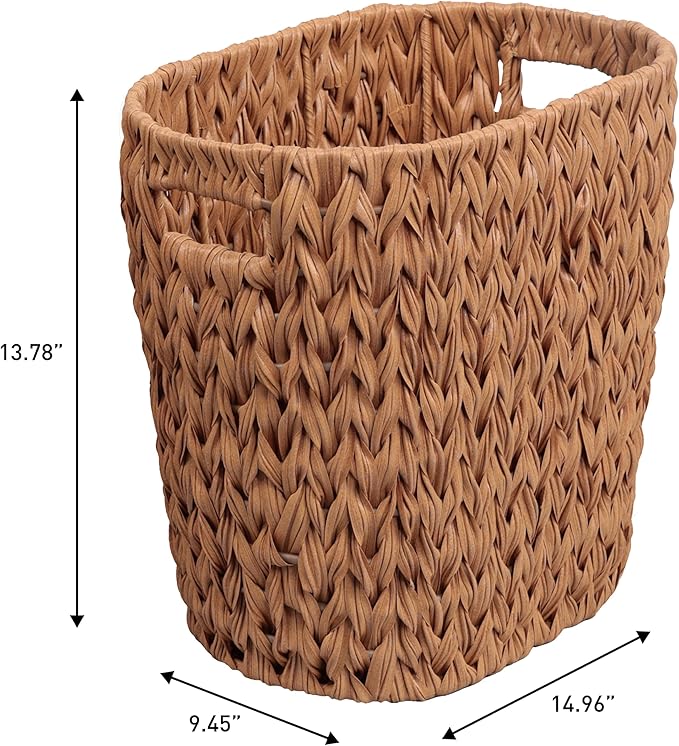 happimess HPM1407A-SET2 Maple Contemporary Farmhouse Resin 4.5-Gallon Tapered Oval Wicker Watebasket with Handles Natural (Set of 2)