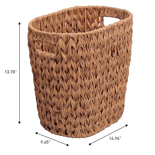 Eyely MPH1407A-SET2 Beech Contemporary Farmhouse Resin 4.5-Gallon Tapered Oval Wicker Watebasket with Handles for Kitchen Office Bathroom Bedroom Dorm Natural (Set of 2)