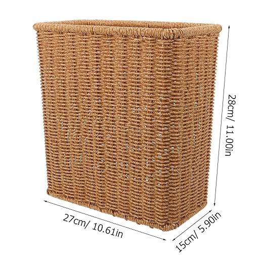 PRETYZOOM Elegant Woven Trash Can Slim Wicker Waste Basket Rattan Storage Basket Compact Bathroom Garbage Can