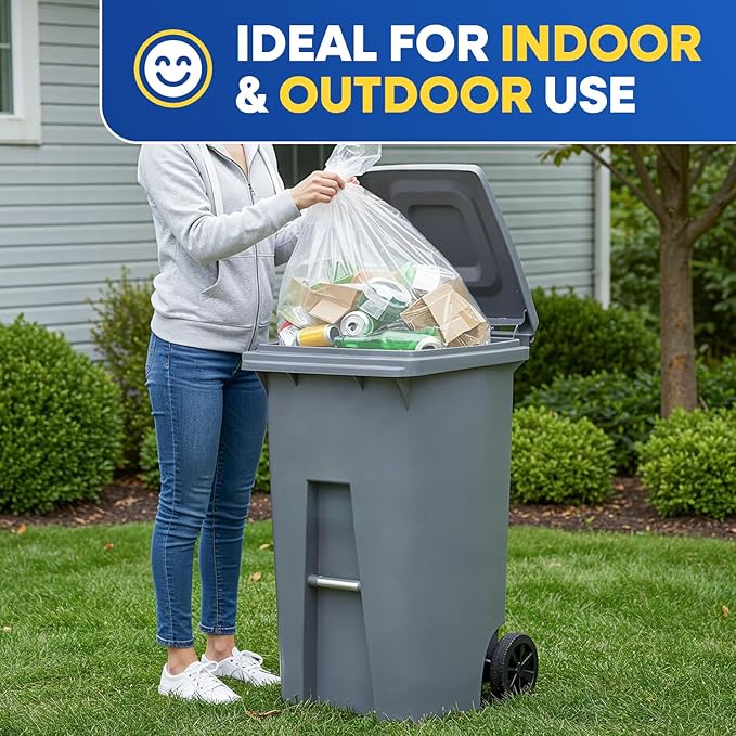 40-45 Gallon Trash Bags Heavy Duty 2 Mil Fit Rubbermaid Brute Rollout Round and Square 32-44 gal Trash Cans 40 x 46 Trash Liners Clear Pack of 100