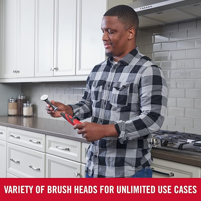 Rubbermaid Reveal Cordless Battery Power Scrubber Home Kit 18 Pieces Red &amp Cleaning Power Electric Scrub Brush Microfiber Refill Kit 8 Pieces Red/Gray