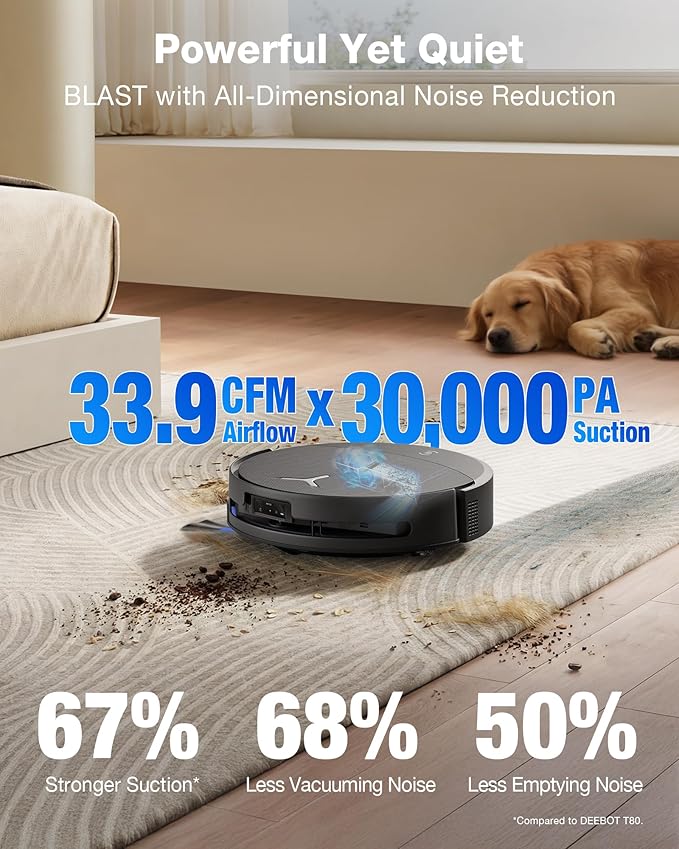 ECOVACS DEEBOT T90 PRO OMNI Robot Vacuum and Mop 30000Pa Suction Instant Self-Cleaning OZMO Roller Mop TruEdge Deep Edge Cleaning ZeroTangle Hot Water Wash &amp 145°F Air Dry AI Obstacle Avoid
