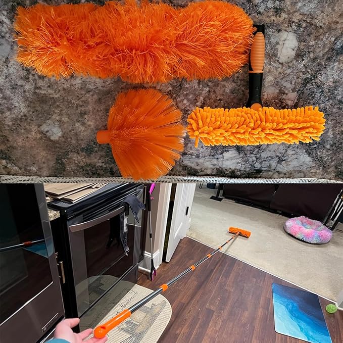 20+ Feet High Reach Dusting Kit with 3-14 ft Extension Pole //2 in 1 Window Cleaning Kit // High Ceiling Duster // Cobweb Microfiber Duster // Outdoor &amp Indoor Extendable Duster Cleaning Kit