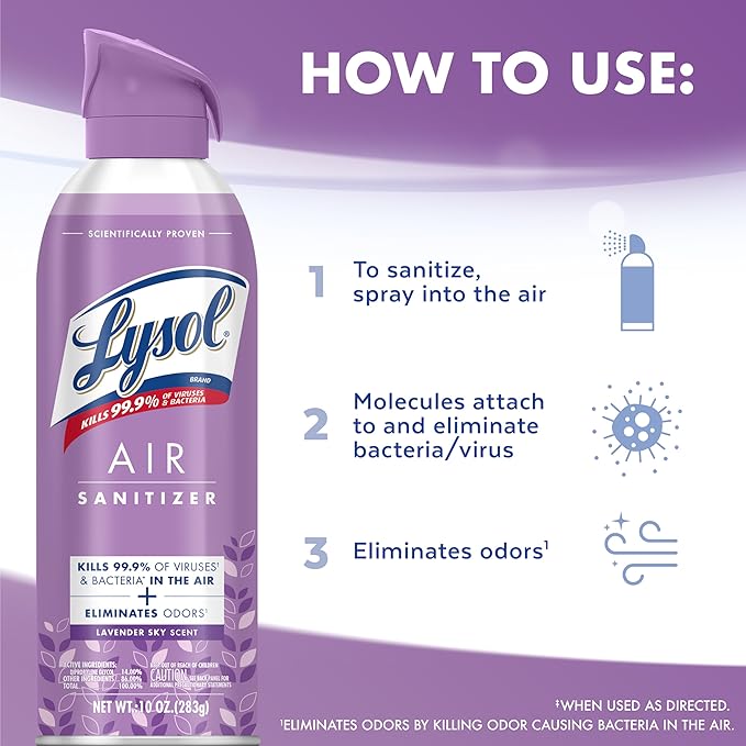 Lysol Air Sanitizer Spray with Bacterial Odor Eliminator for Home &amp Office Sanitizing Air Spray Air Freshener Alternative Simple Fresh + Cotton Blossom + Lavender Sky 10 oz (Pack of 3)