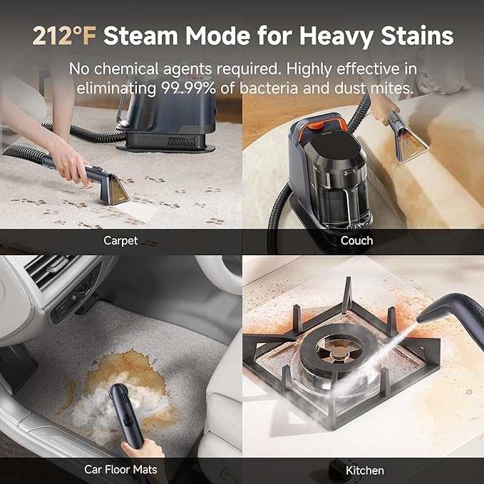 uwant 18Kpa Carpet Cleaner Machine with 3 System Powerful Suction Upholstery Cleaner Machine for Pet Stains with Cleaning Tools&ampoxy Solution Set