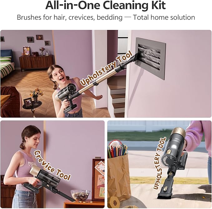 Ultenic Cordless Vacuum Cleaner 600W 60KPA 65Mins Vacuum Cleaners for Home Stick Vacuum Cordless with Touch Screen Self-Standing 180° Lay-Flat Anti-Tangle Brush for All Floors/Pet Hair/Carpets