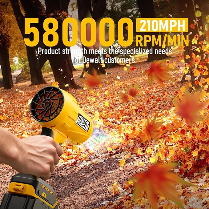 Electric Cordless Leaf Blower for DeWALT 20V Battery 580000 RPM Brushless Turbo Jet Blower with 3 Nozzles Handheld Blower for Patio Garden Yard Leaves Dust Garage &amp Snow Cleaning (Not Batt