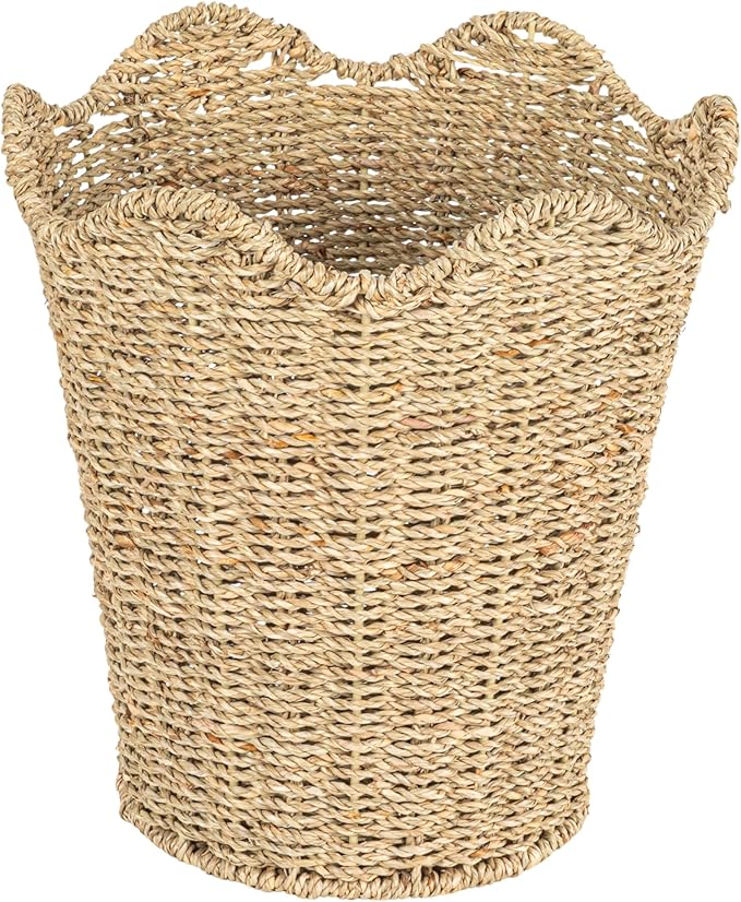 Household Essentials Woven Wastebin with Scalloped Edge Natural