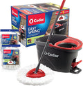 O-Cedar EasyWring Microfiber Spin Mop &amp Bucket Floor Cleaning System + 2 Extra Refills Red/Gray