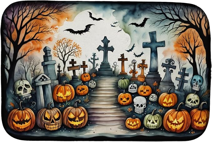 Caroline's Treasures DAC2237DDM Day of the Dead Spooky Halloween Dish Drying Mat Absorbent Dish Drying Mat Pad for Kitchen Counter Dish Drainer Mat for Countertop 14 x 21 Multicolor