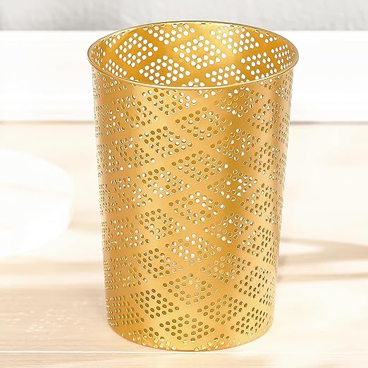 Metal Gold Trash Can Modern Cylindrical Gold Garbage Can Metal Waste Basket for Office Bathroom Bedroom &amp Small Spaces 7.28 D x 10 H
