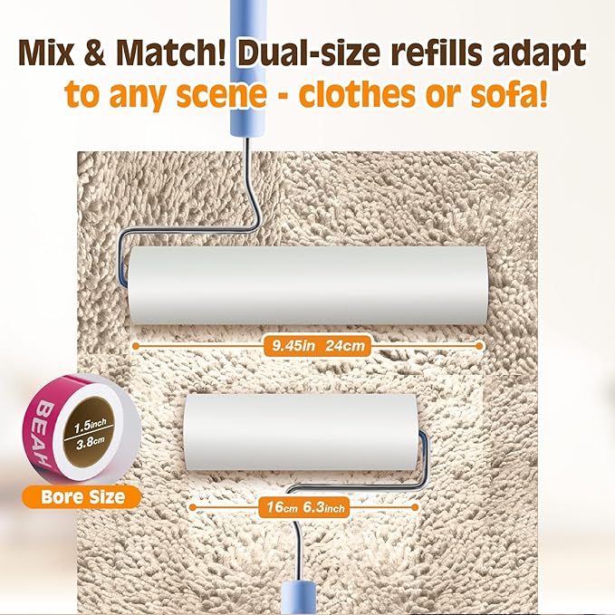 BEAH Lint Roller Refills (5 Packs 450 Sheets) Lint Rollers for Pet Hair Extra Sticky Refills Compatible with 9.45-inch lint Rollers requiring a 1.5-inch Inner Diameter