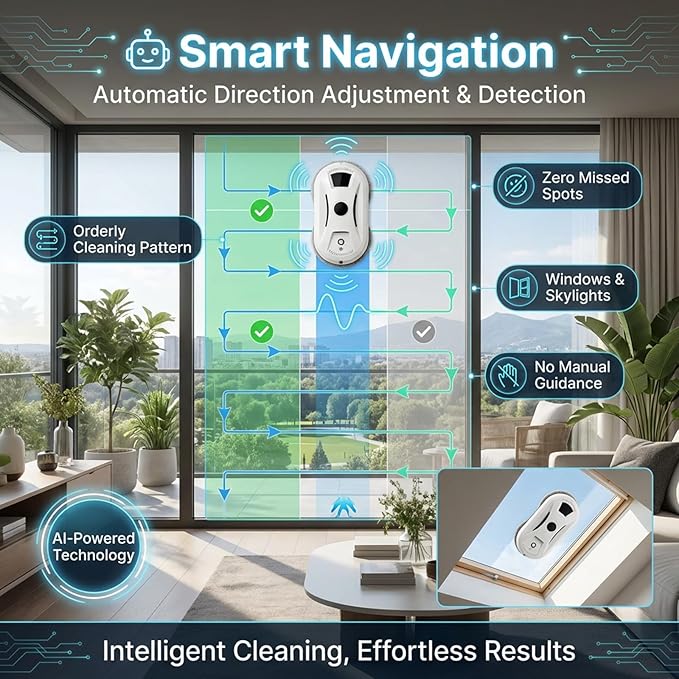 Window Cleaner Robot Automatic Smart Window Cleaning Robot–Edge Detection Smart Spray &amp Streak-Free Shine for High Rise Windows Skylights Glass Walls and Shower Doors (1pcs)