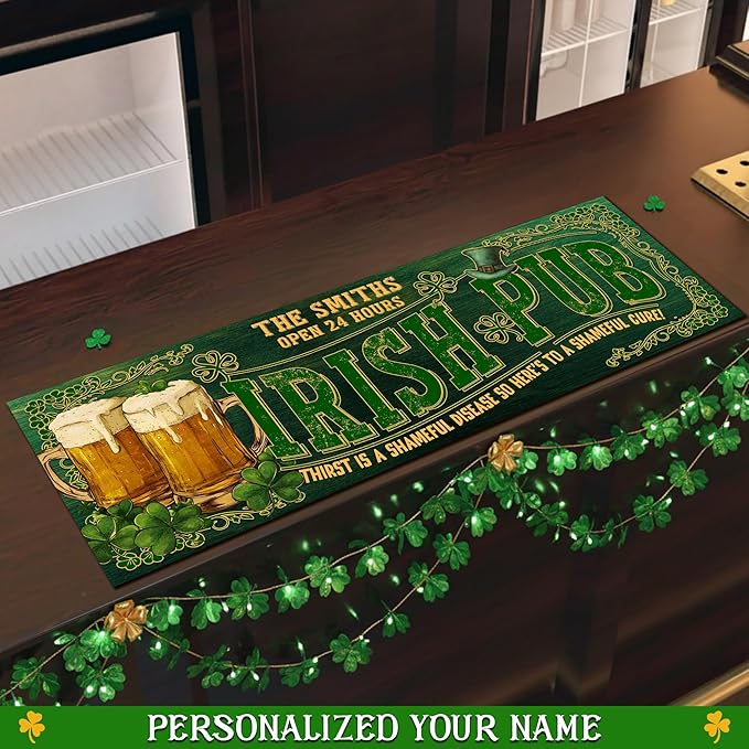 THUYPT Personalized Irish Bar Mat St Patrick's Day Decorations Kitchen Counter Irish Bar Dish Drying Mat Patrick's Lucky Shamrock Quick Drying Spill Mats (11)