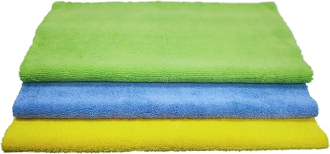POLYTE Microfiber Cleaning Towel Ultrasonic Cut Edgeless (16x16 24 Pack Premium BlueGreenYellow)