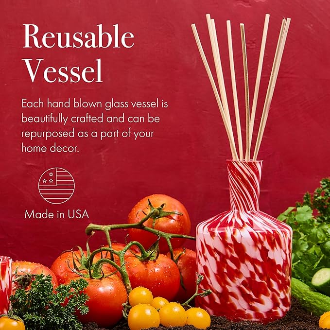 LAFCO New York Signature Reed Diffuser Tomato Season - 15 oz - Up to 9 Months Fragrance Life - Reusable Hand Blown Glass Vessel - Natural Wood Reeds - Made in The USA