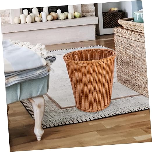 PRETYZOOM Simulated Rattan Woven Trash Can Wastebasket Multifunctional Storage Basket for Home Kitchen Office Bedroom