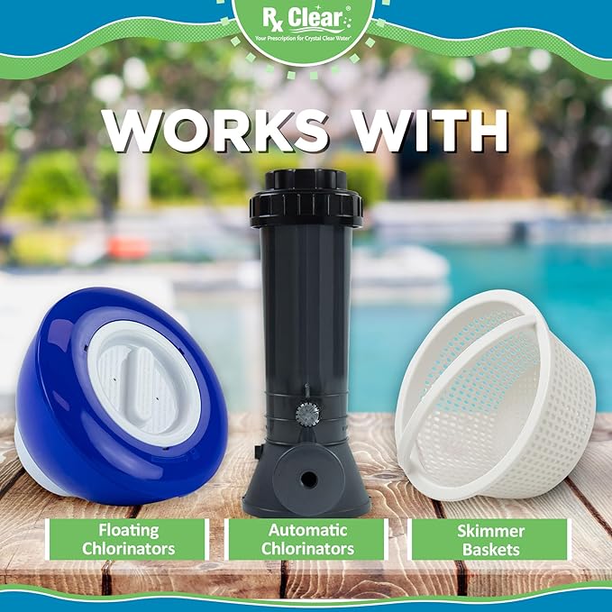 Rx Clear 1 Inch Chlorine Tabs | 15 Pounds | Use Tablets as Bactericide Algaecide &amp Disinfectant in Swimming Pools | Stabilized Long Lasting Slow Dissolving &amp UV Protected