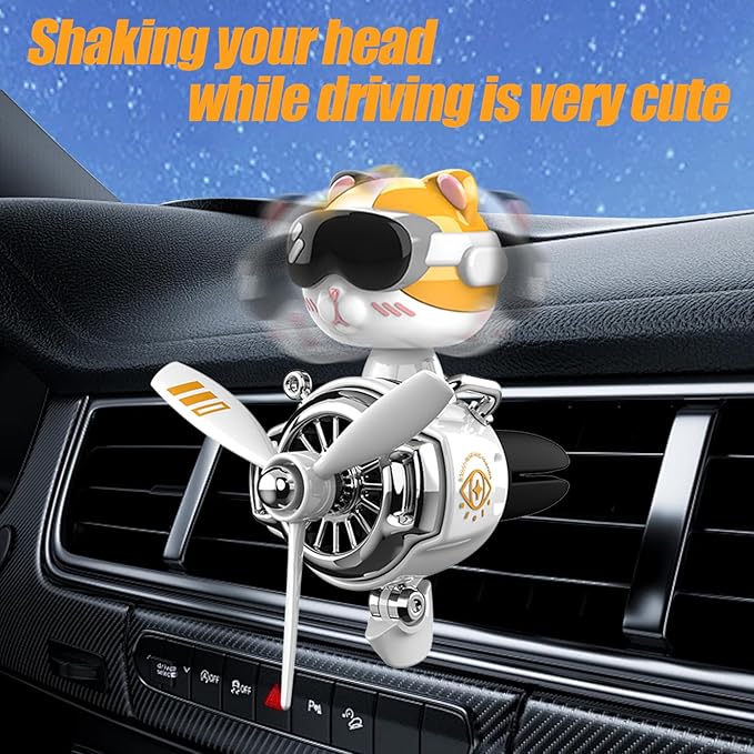 2Pcs Car Air Fresheners Cute Bear Pilot Automotive Air Outlet Creative Car Perfume Diffuser Automotive Accessories Air Vent Decoration with 8 Fragrant Tablets (Silver 3+Black 4)
