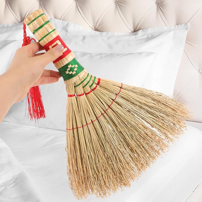 Ciieeo Small Handheld Bed Broom with Short Handle Natural Sorghum Bristles Dust Brush for Home Cleaning Sofa and Car Sweeping Lightweight Household Woven Hand Broom