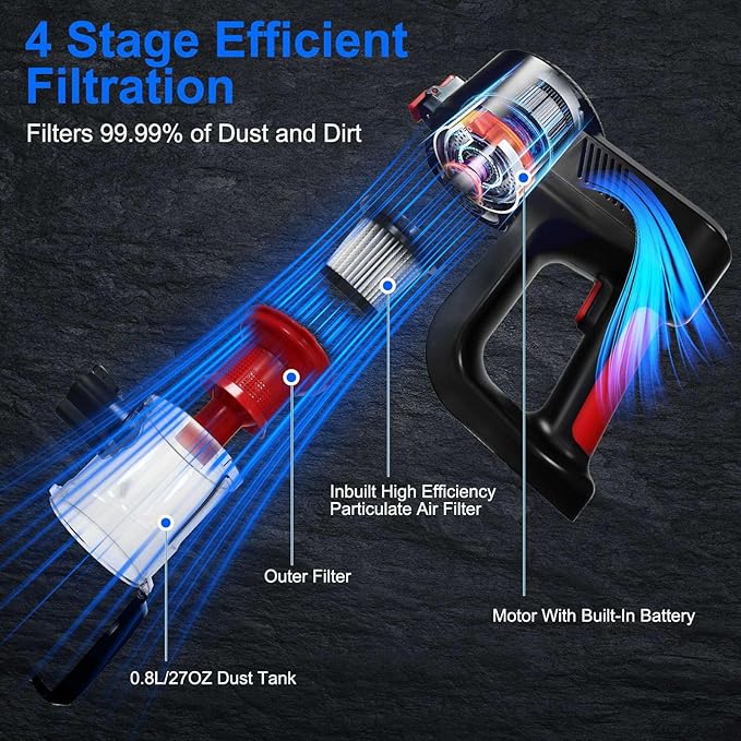 Cordless Vacuum Cleaner with Bendable Wand 100W 12Kpa Powerful Lightweight Stick Vacuum 12000mAh Rechargeable Handheld Vacuum Cleaners Anti-Tangled for Home Pet Hair Hardwood Carpets