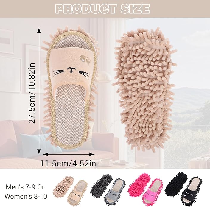 4 Pair Washable Mop Slippers Detachable Microfiber Mop Shoes for Floor Cleaning House Dusting Slippers for Women Men Dirt Tool Supplies Medium