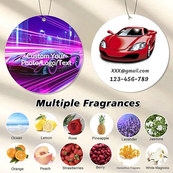 Custom Logo Air Freshener for Car Bulk Wholesale Personalized Double-Sided Car Air Fresheners with Photo/Business Logo/Text for Weddings Commercial Partners Gifts (Round 100pcs)