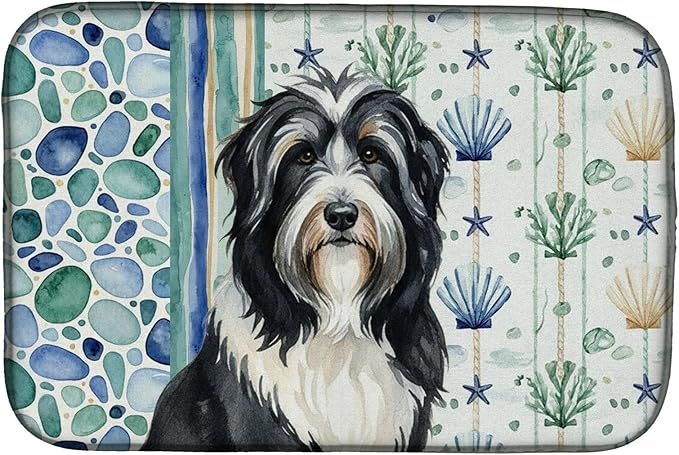 Caroline's Treasures Black Bearded Collie Coastal Sea Glass Dish Drying Mat Absorbent Dish Drying Mat Pad for Kitchen Counter Dish Drainer Mat for Countertop 14 x 21 Multicolor