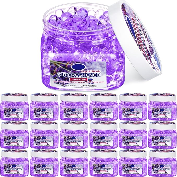 18 Pack Gel Odor Eliminator Beads 8 Ounce Scent Beads Bulk Air Freshener Removing Long Lasting Eliminates Odors for Home Bathrooms Cars Boats Rvs and Pet Areas(Lavender)