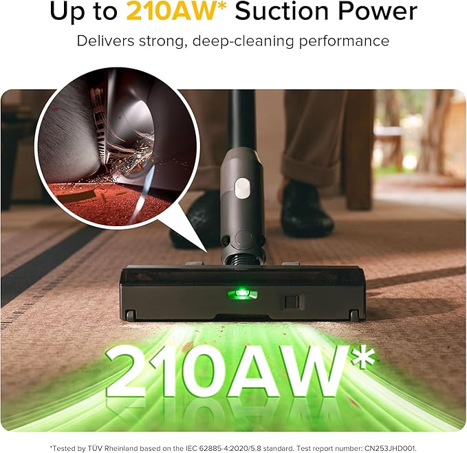 roborock H60 Ultra Cordless Stick Vacuum Cleaners Upgraded 210AW Suction Stick Vacuum with 90-Min Runtime 90° Bendable Tube LED Dust Detection Vacuum Cleaner for Carpets Hard Floors &amp Pet Hai