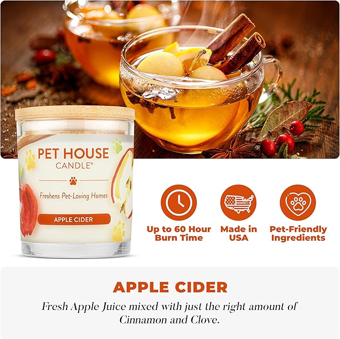 One Fur All Pet Odor Candles 2 Pack Plant-Based Soy Clean Burning Scented Candles for Pet Loving Homes - Pumpkin Spice Apple Cider 2 Pack