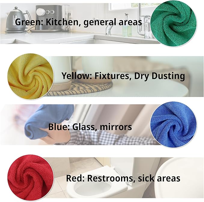 EvaClean Premium Microfiber Cleaning Cloth 16x16 - Reusable Washable Non-Scratch Microfiber Towels for Cleaning Dusting Polishing High Absorbency &amp Durability 4 Colors 24-Pack