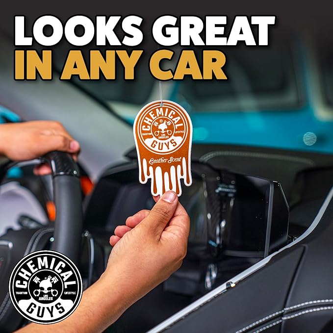 Chemical Guys Hanging Air Fresheners - Leather Scent for Cars Trucks SUVs RVs Home Office Work Dorm Room &amp More - 12 Pack - AIR40904
